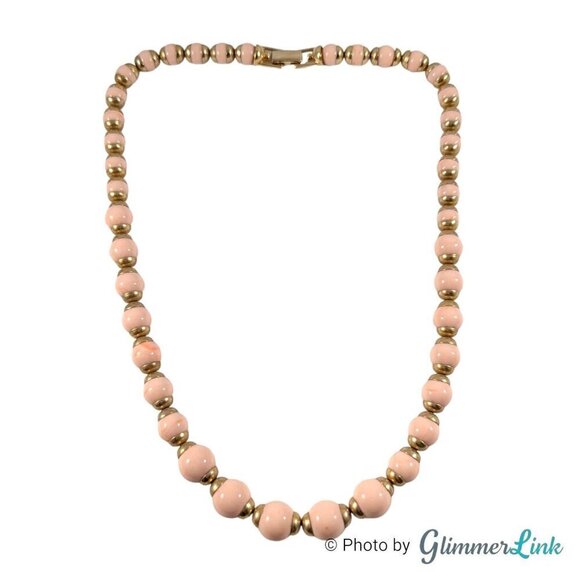 VTG 80s Avon Soft Blush Pink Peach Graduated Marbled Bead Gold Tone Necklace - Picture 6 of 13